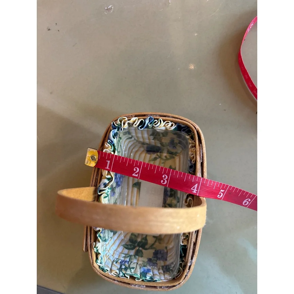 Longaberger Parsley Basket with Plastic Protector and Blue Floral Fabric Liner